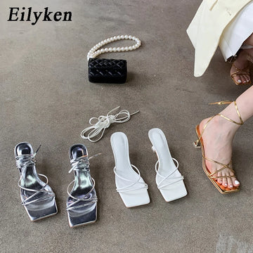 xajzpa Fashion Gold Silver Sandals Thin Low Heel Lace Up Rome Summer Gladiator Women Casual Narrow Band Shoes Sandalias De Mujer